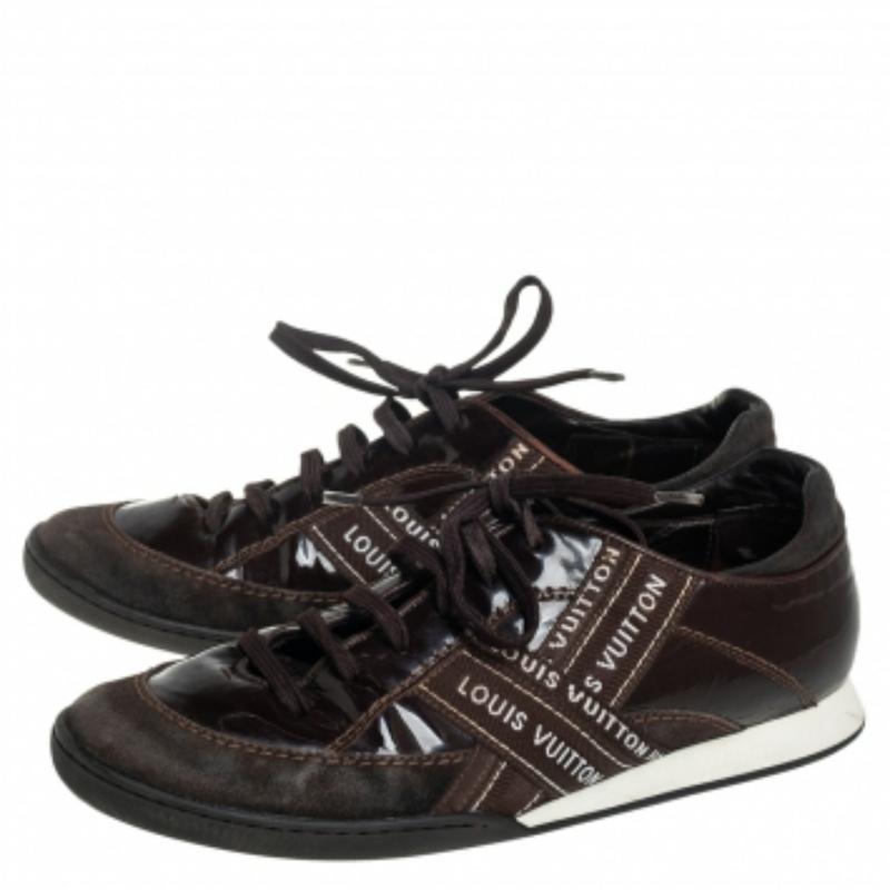 Louis Vuitton Brown Suede And Patent Leather Low Top Sneaker Size 39 For Sale 2
