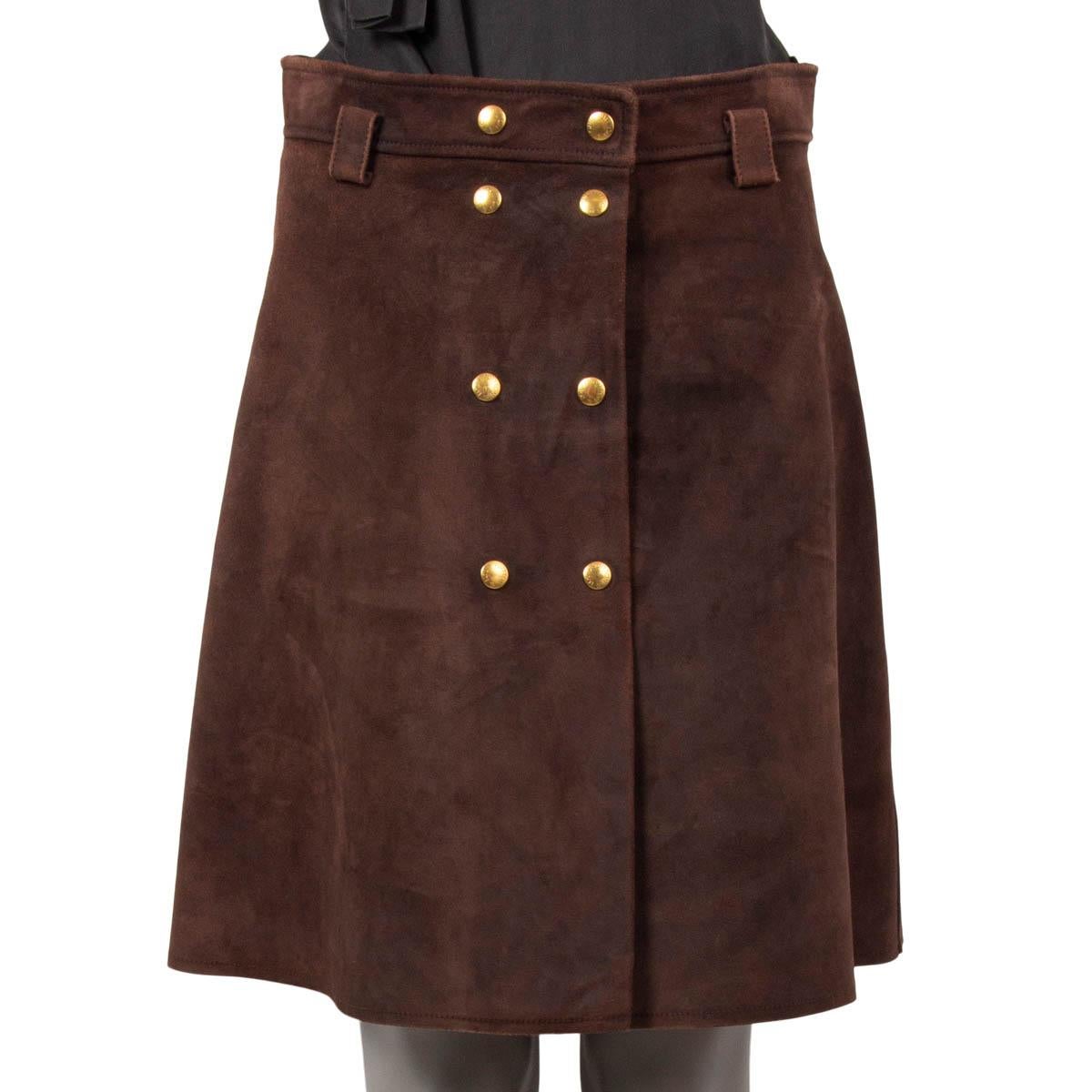 Black LOUIS VUITTON brown suede BUTTONED Skirt 40 M For Sale