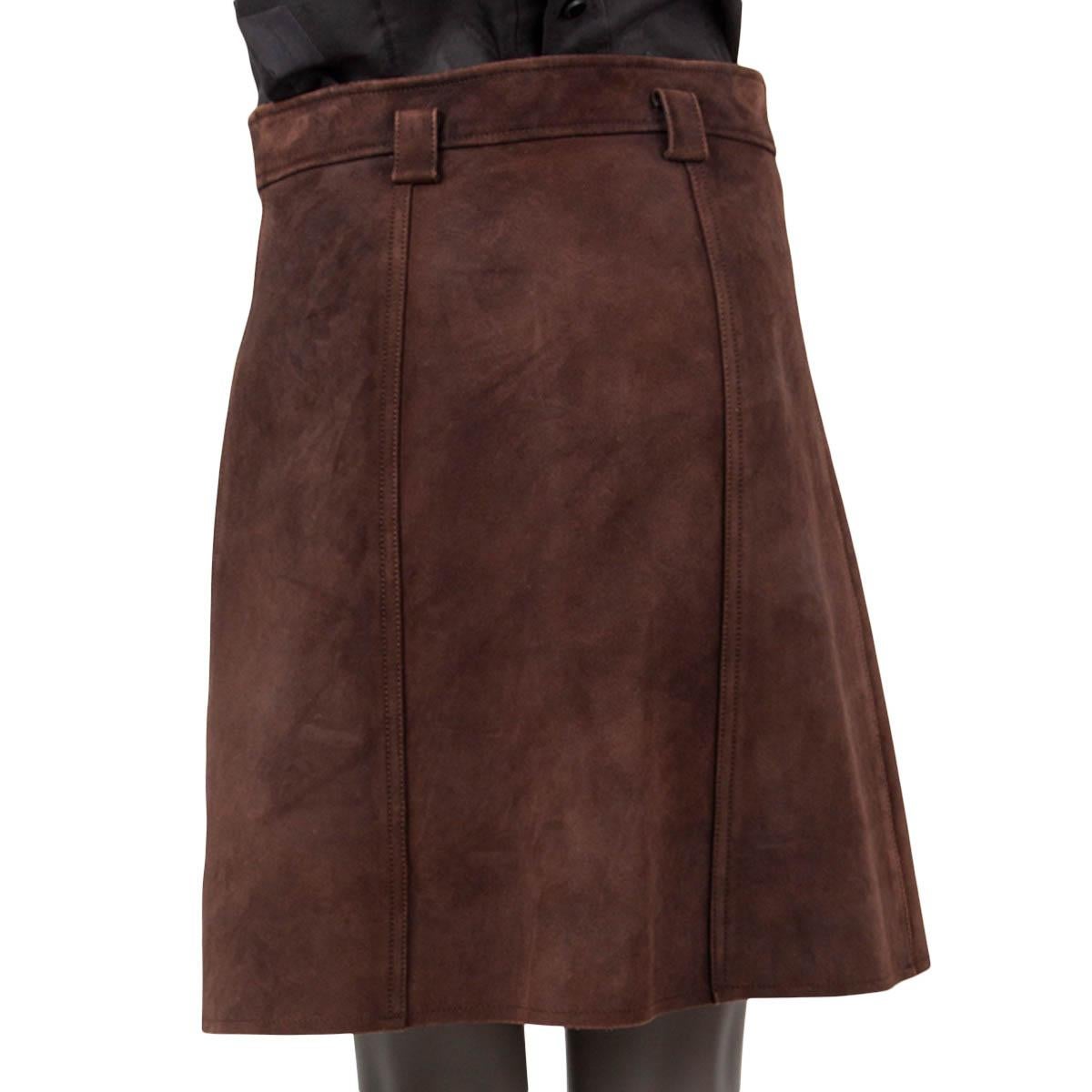 Women's LOUIS VUITTON brown suede BUTTONED Skirt 40 M For Sale
