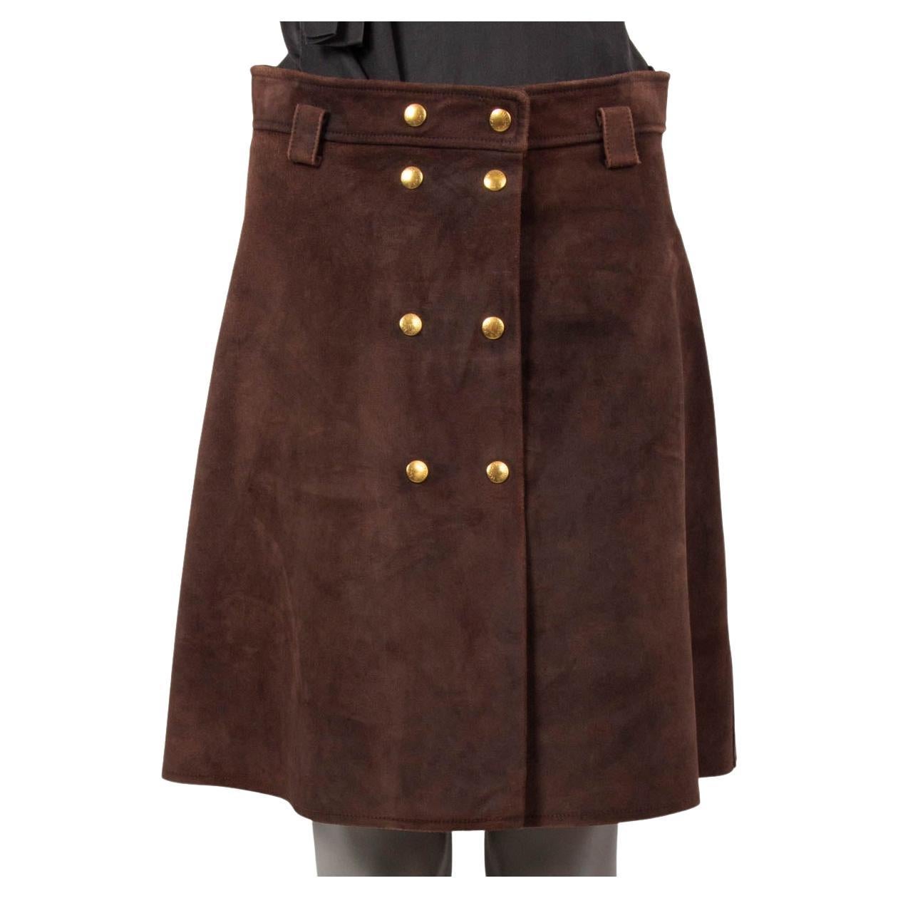 LOUIS VUITTON brown suede BUTTONED Skirt 40 M For Sale