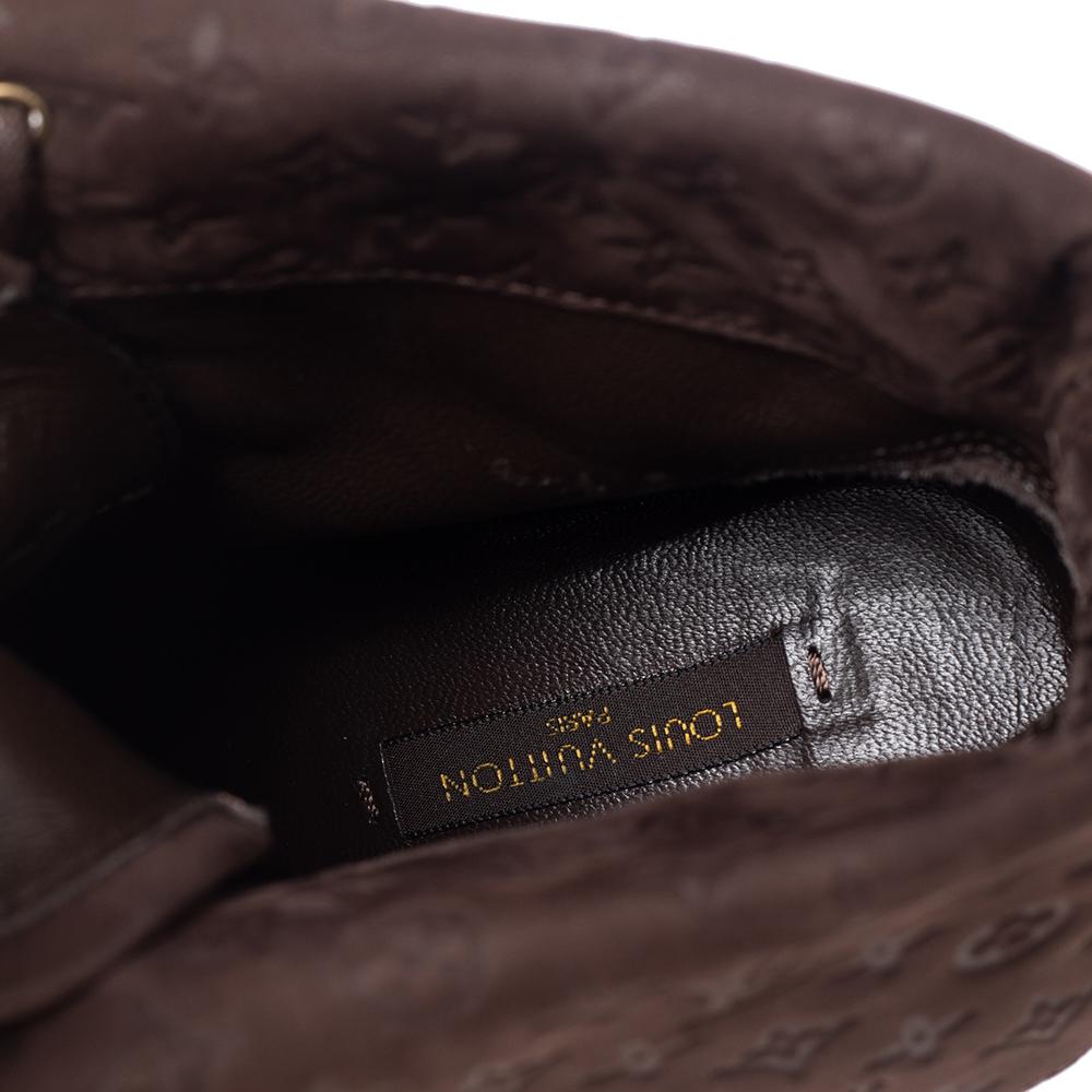 Louis Vuitton Brown Suede Empreinte Fold Over Lace Up Ankle Boots Size 38 In Good Condition In Dubai, Al Qouz 2