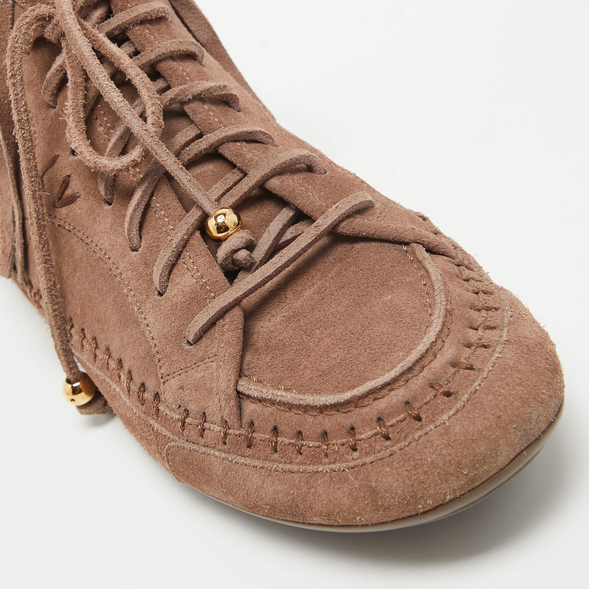 Louis Vuitton Brown Suede Fringe Details High Sneakers Size 39 For Sale 1