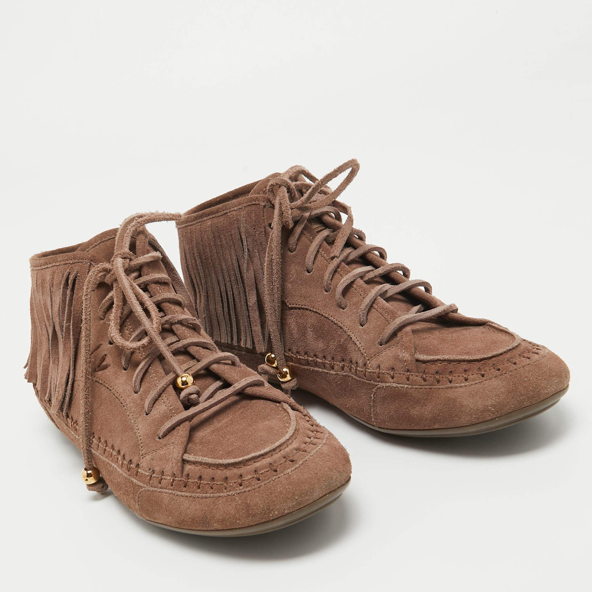 Louis Vuitton Brown Suede Fringe Details High Sneakers Size 39 For Sale 2