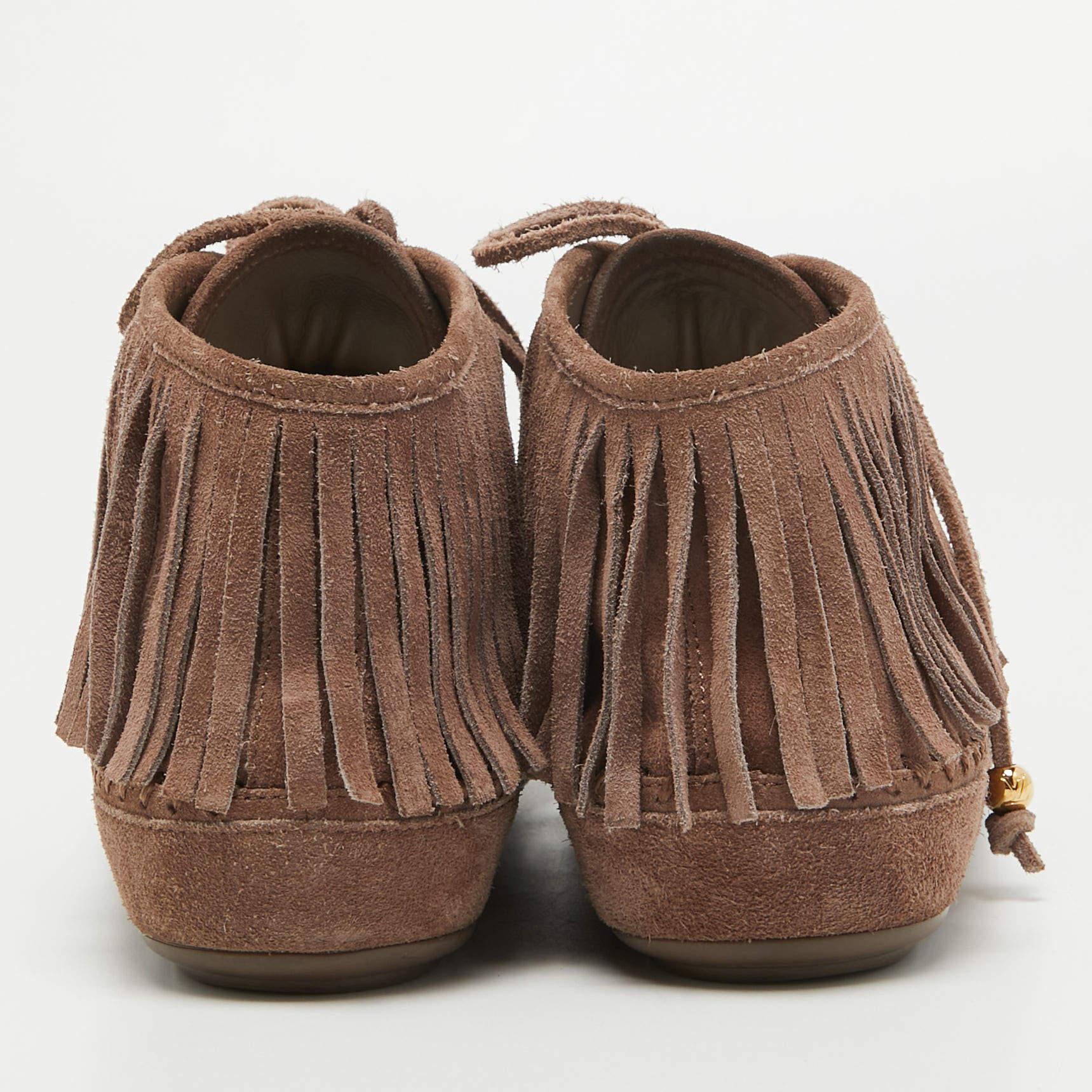 Louis Vuitton Brown Suede Fringe Details High Sneakers Size 39 For Sale 3