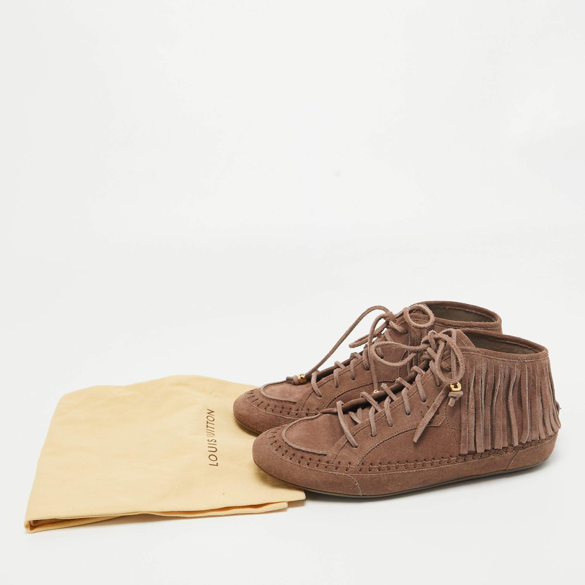 Louis Vuitton Brown Suede Fringe Details High Sneakers Size 39 For Sale 5