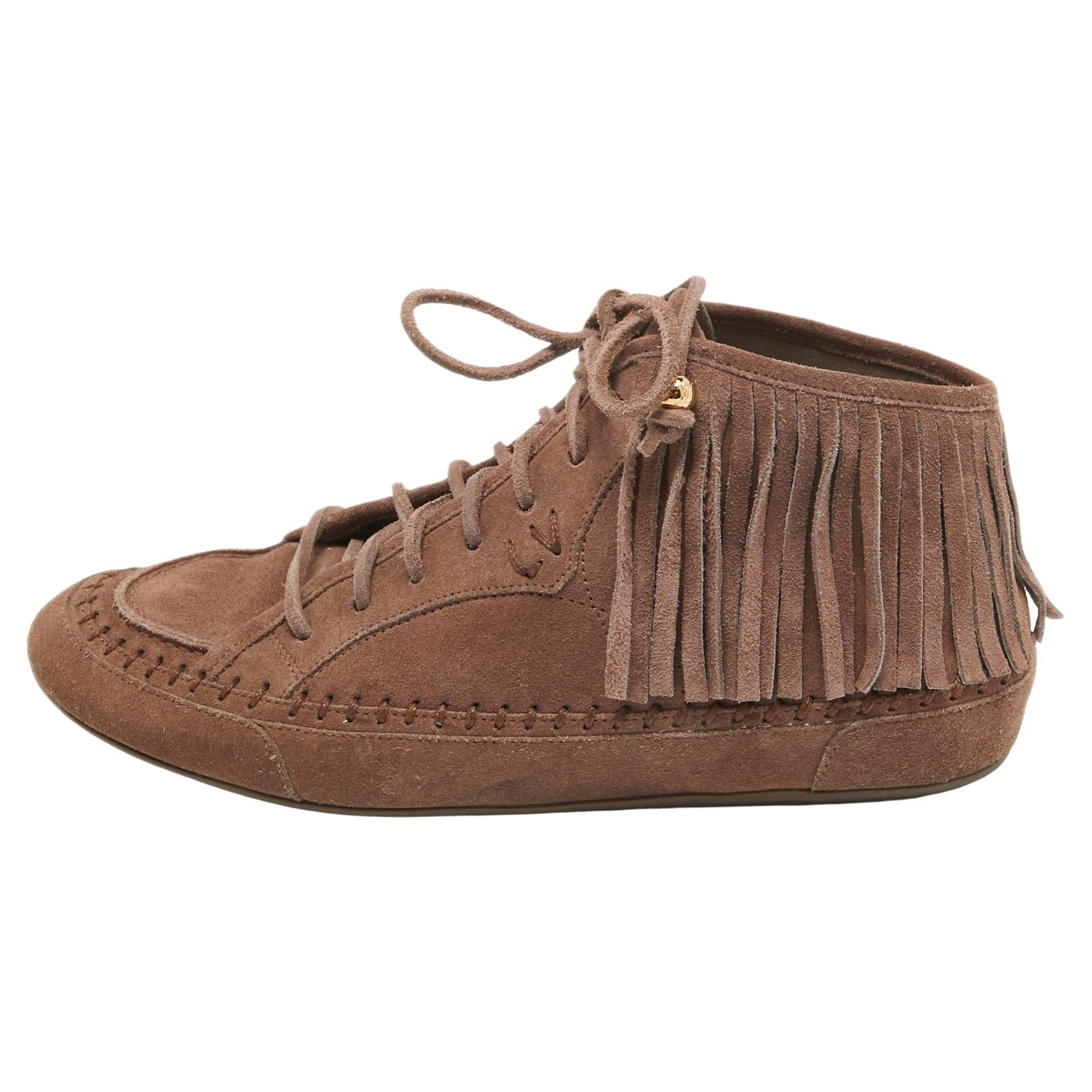 Louis Vuitton Brown Suede Fringe Details High Sneakers Size 39 For Sale