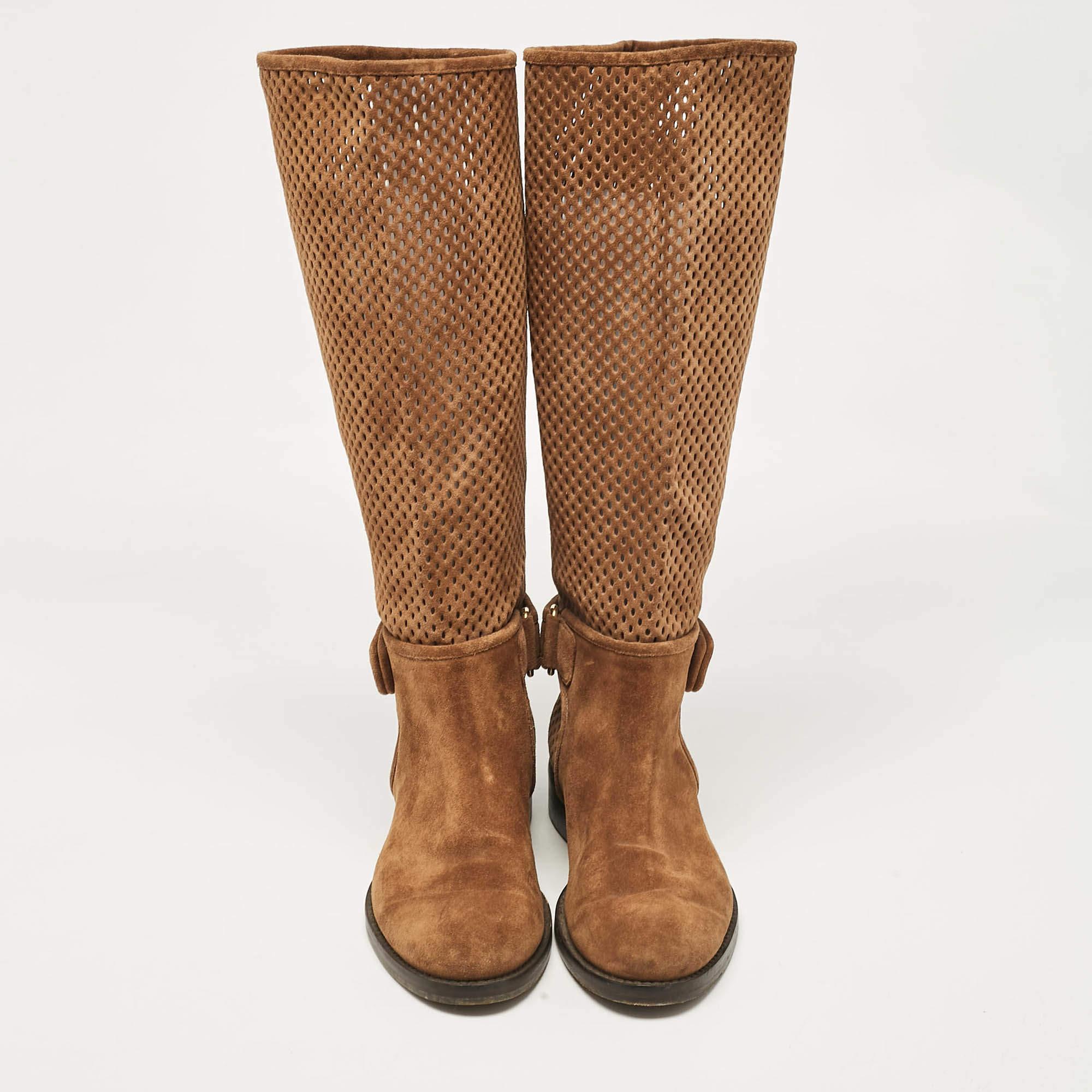 Louis Vuitton Brown Suede Knee Length Boots Size 37 In Good Condition In Dubai, Al Qouz 2