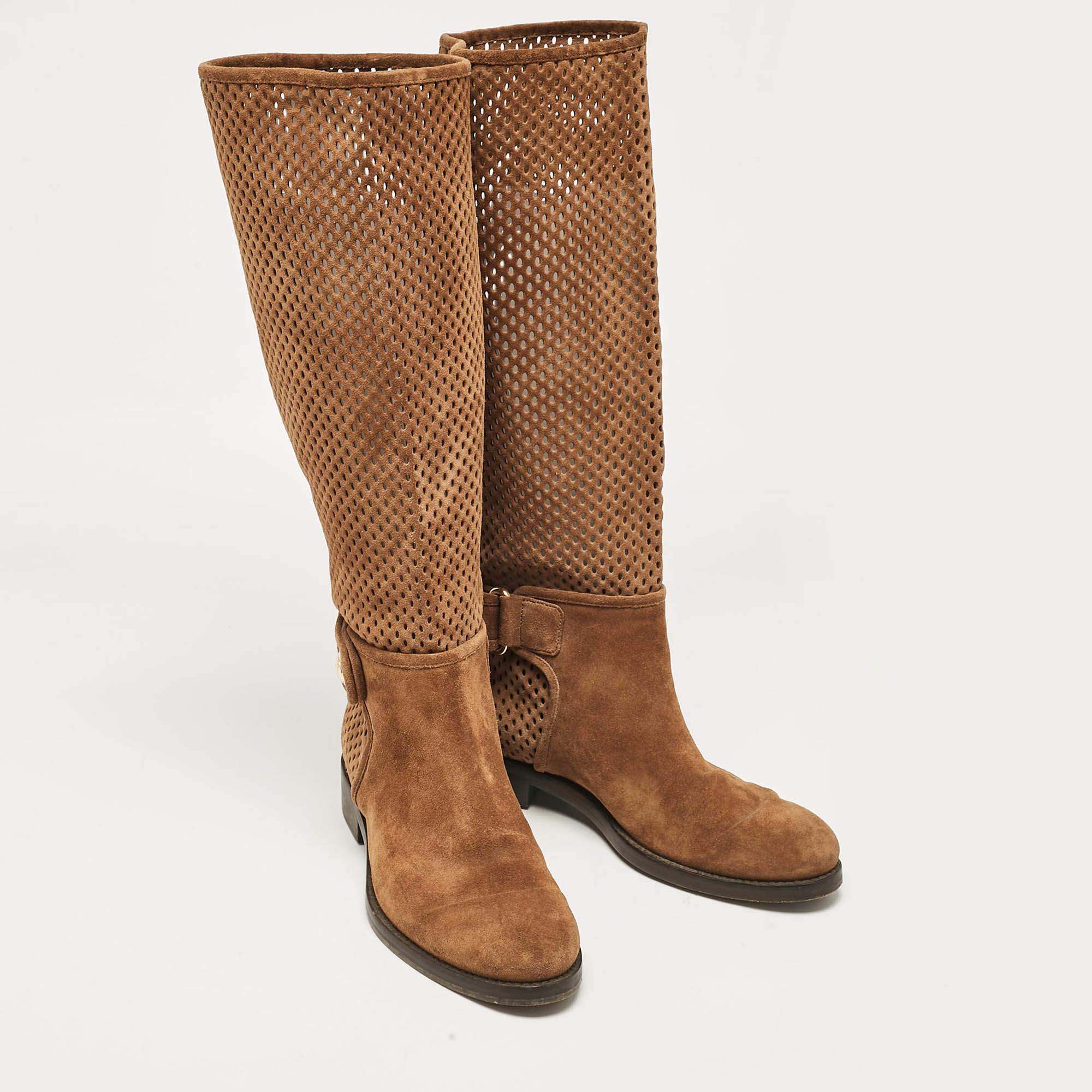Women's Louis Vuitton Brown Suede Knee Length Boots Size 37
