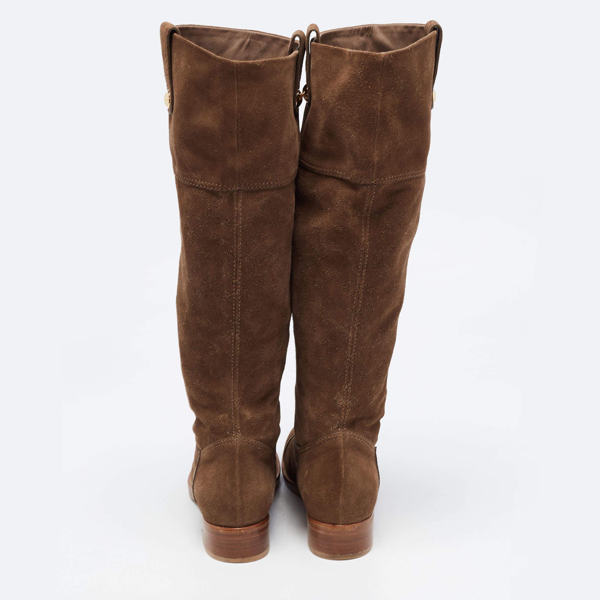 Louis Vuitton Brown Suede Knee Length Boots Size 38 4