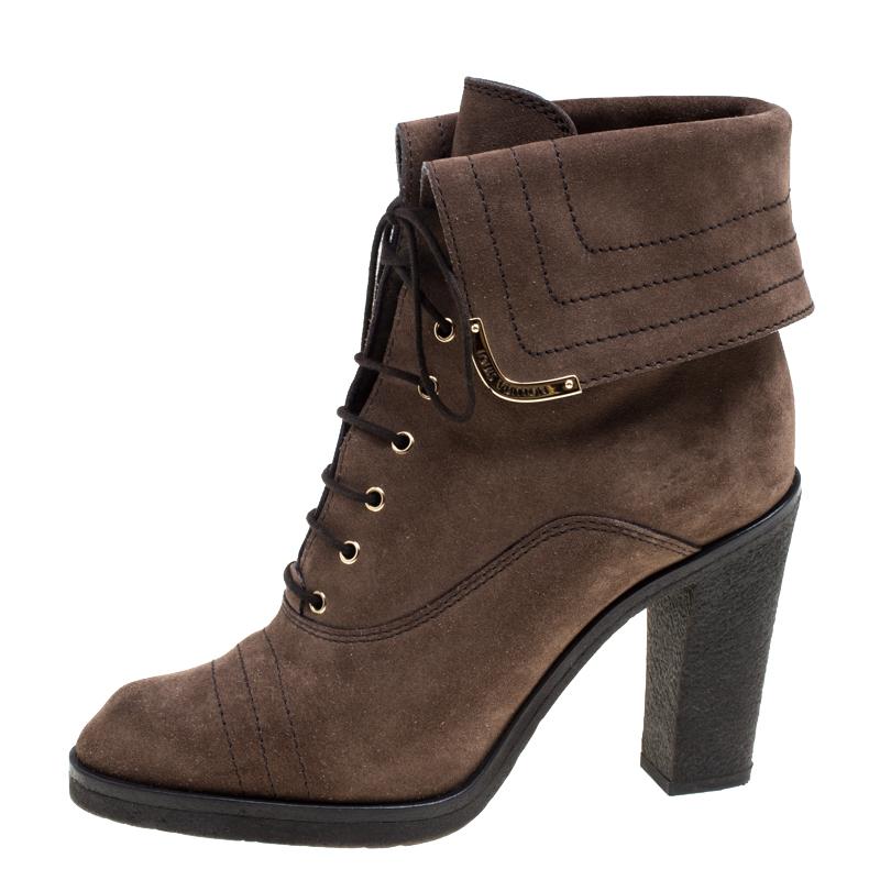 Louis Vuitton Brown Suede Lace Up Ankle Boots Size 38 1