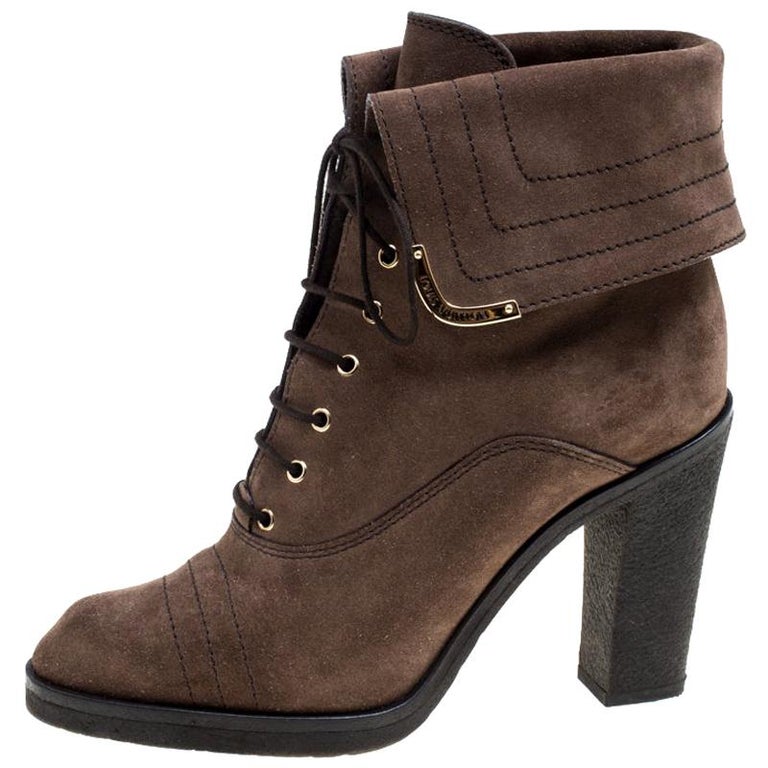 Louis Vuitton Brown Suede Lace Up Ankle Boots Size 38 at 1stDibs