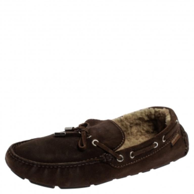 Men's Louis Vuitton Brown Suede Leather Arizona Slip On Loafers Size 42 For Sale