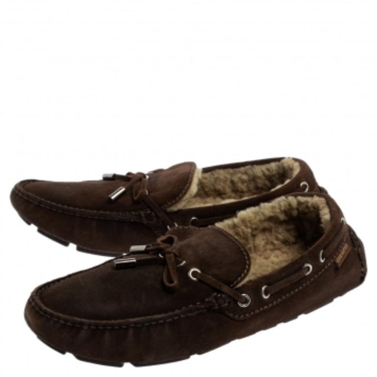 Louis Vuitton Brown Suede Leather Arizona Slip On Loafers Size 42 For Sale 2