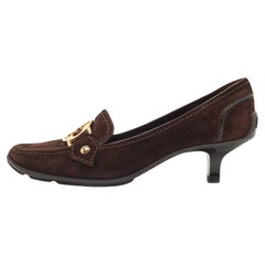 Used Louis Vuitton Brown Suede Leather Loafer Pumps Size 36