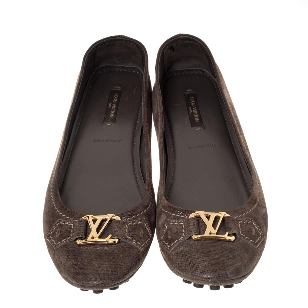 Black Louis Vuitton Brown Suede Leather Oxford Ballet Flats Size 38.5
