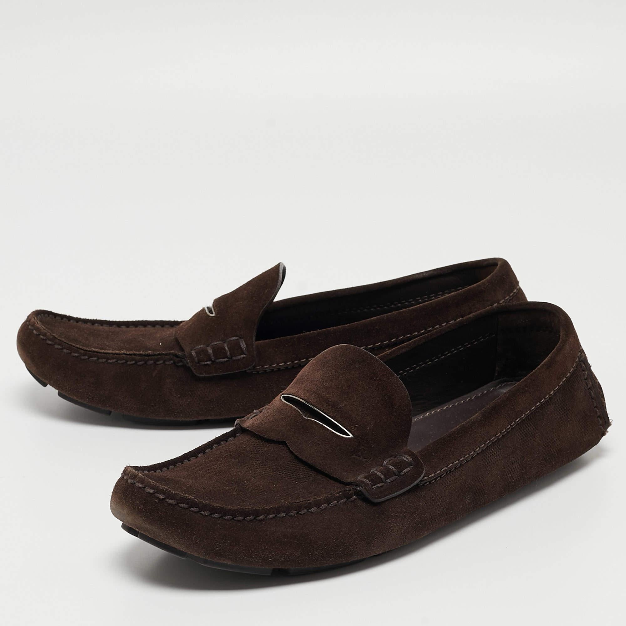 Louis Vuitton Brown Suede Monte Carlo Loafers Size 43 For Sale 2
