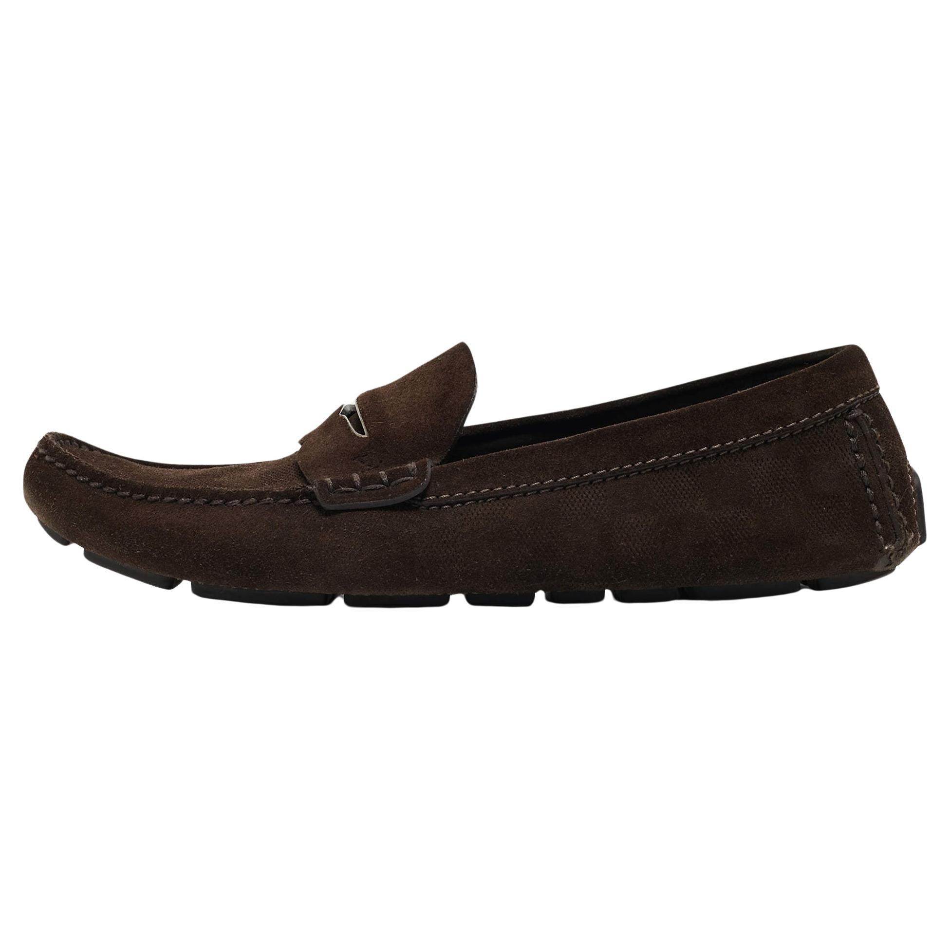 Louis Vuitton Brown Suede Monte Carlo Loafers Size 43 For Sale