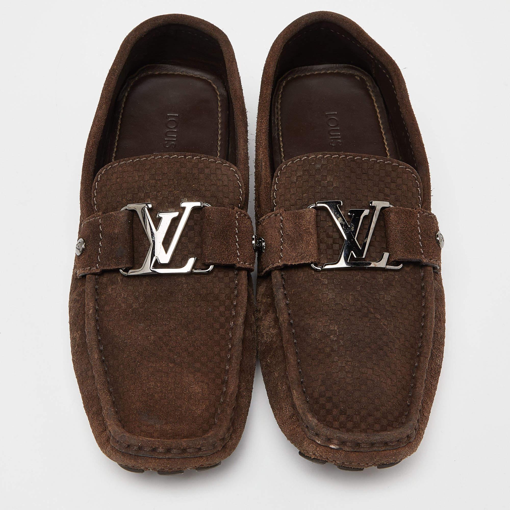Black Louis Vuitton Brown Suede Monte Carlo Slip On Loafers Size 42 For Sale