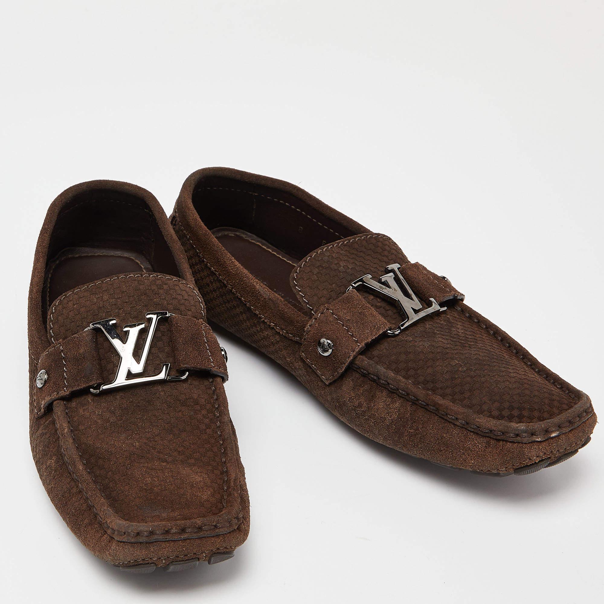Men's Louis Vuitton Brown Suede Monte Carlo Slip On Loafers Size 42 For Sale