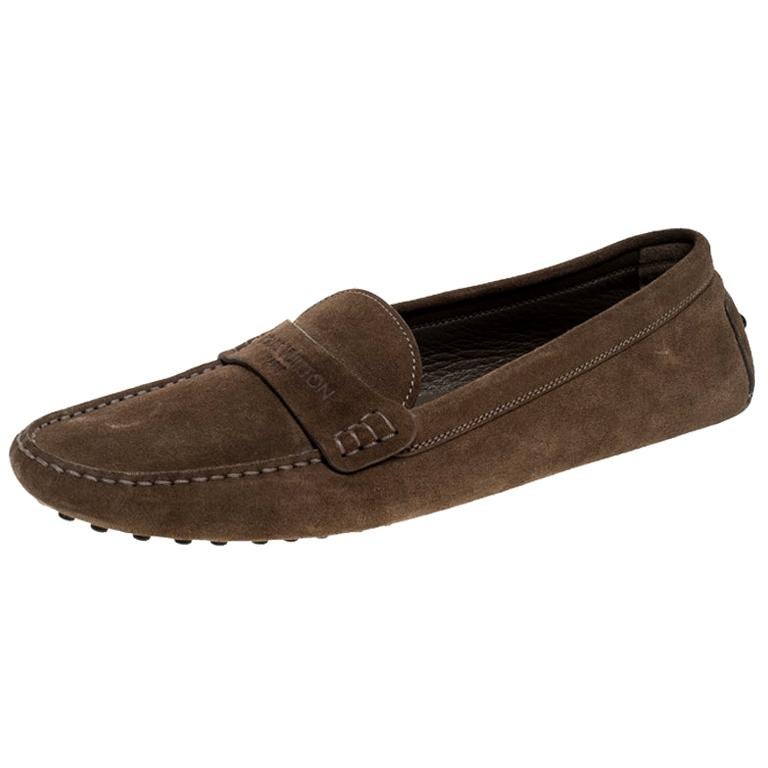 Louis Vuitton Brown Suede Slip On Loafers Size 41 For Sale at 1stdibs