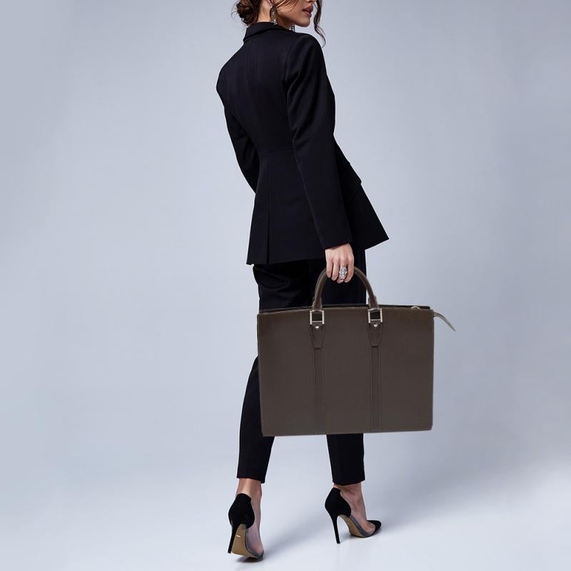 Black Louis Vuitton Brown Taiga Leather Lozan Briefcase