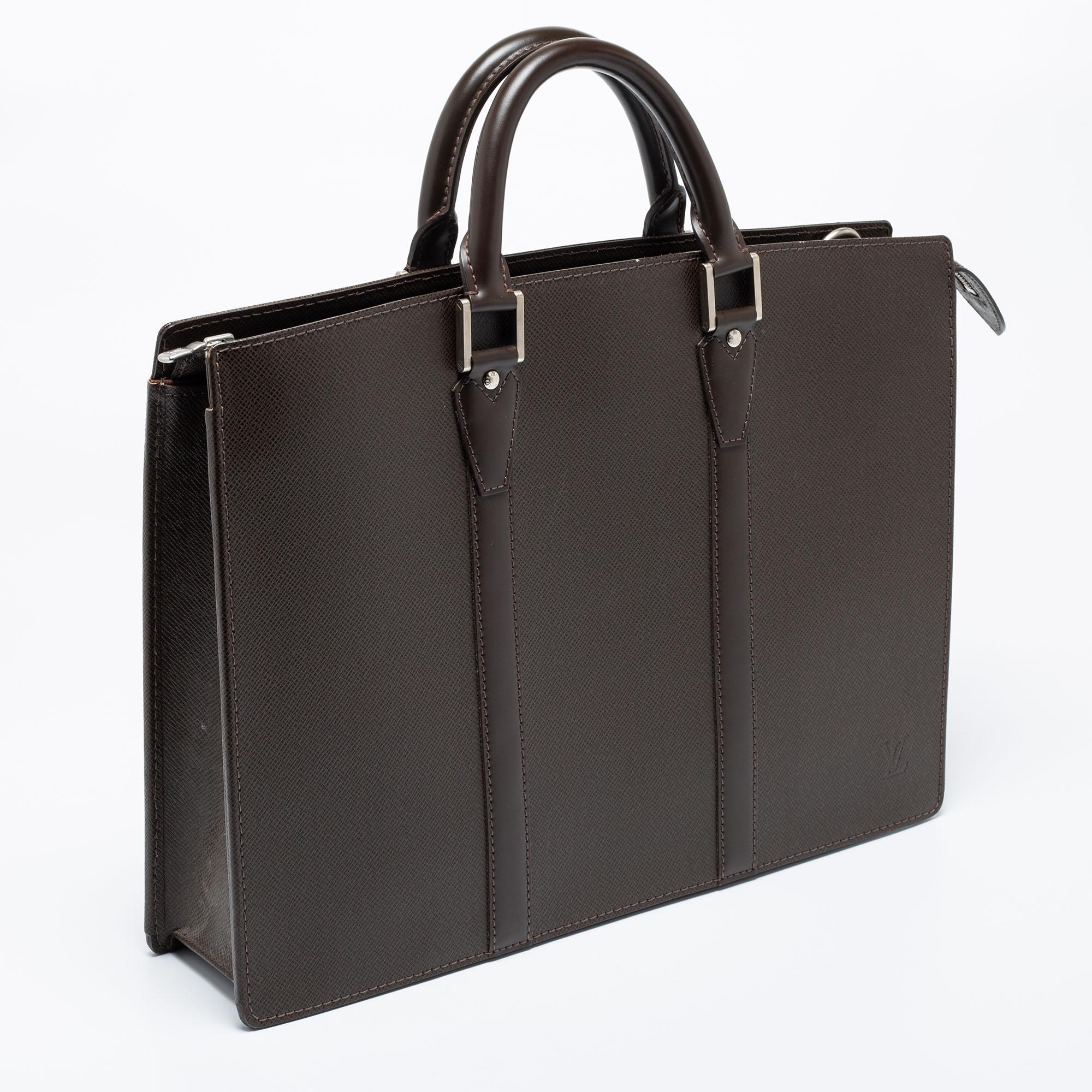 Men's Louis Vuitton Brown Taiga Leather Lozan Briefcase