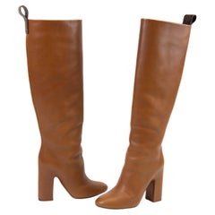 Louis Vuitton Botas Altas de Cuero Marrón Monograma Lienzo Tira Talla 36