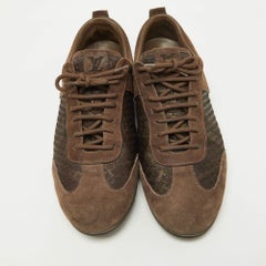 Louis Vuitton Brown Textured Suede and Monogram Fabric Low Top Sneakers Size 39.