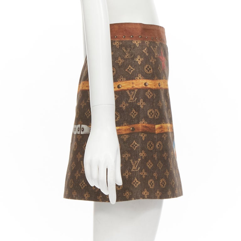 Louis Vuitton Monogram Printed Leather Mini Skirt