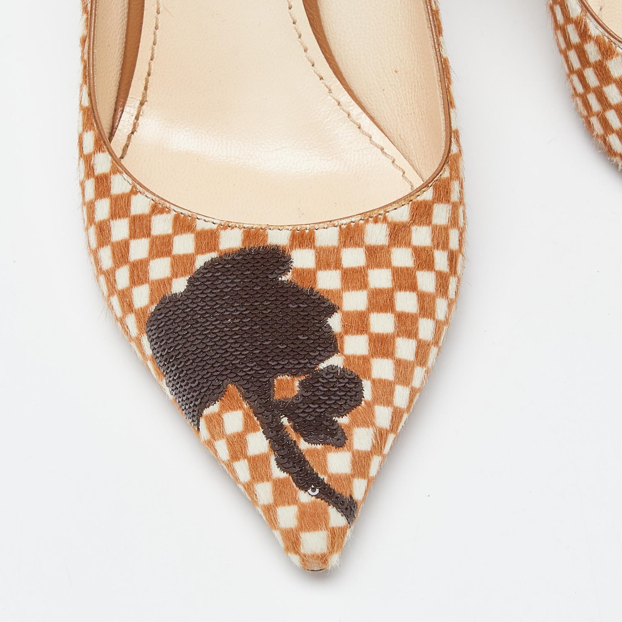 Louis Vuitton Brown/White Daimier Calf Hair Pumps Size 37.5 For Sale 3