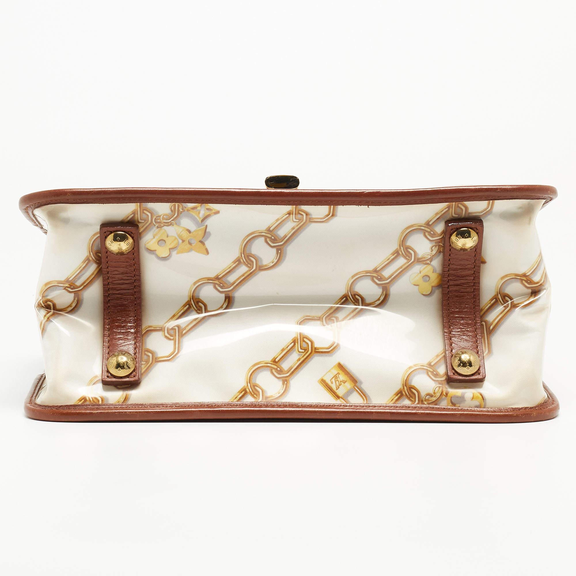 Louis Vuitton Brown/White Monogram Charms Leather and Vinyl Linda Bag en vente 7