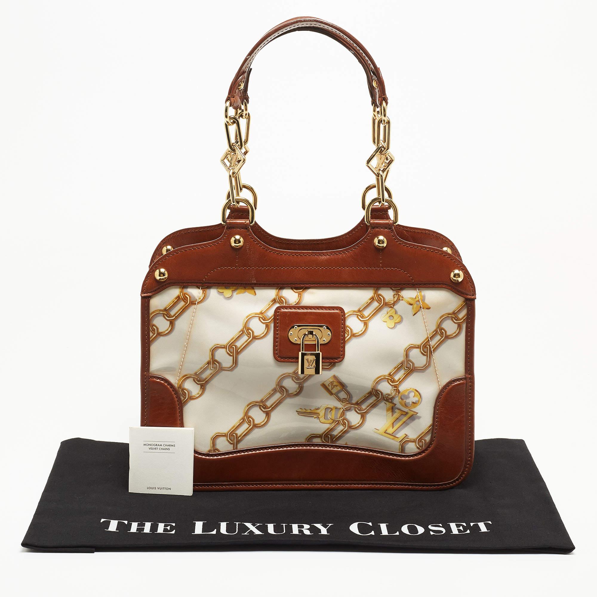 Louis Vuitton Brown/White Monogram Charms Leather and Vinyl Linda Bag en vente 11