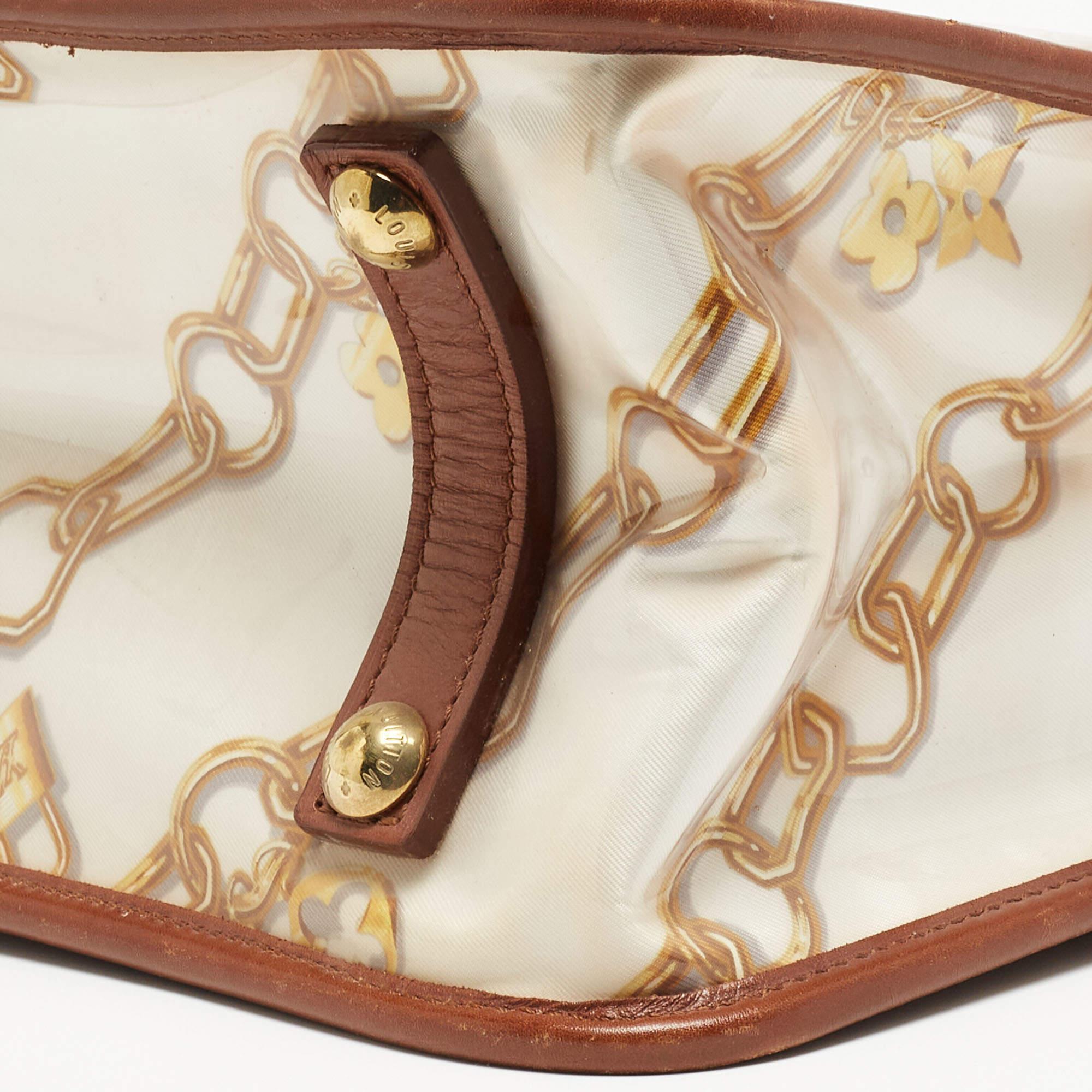 Women's Louis Vuitton Brown/White Monogram Charms Leather and Vinyl Linda Bag For Sale