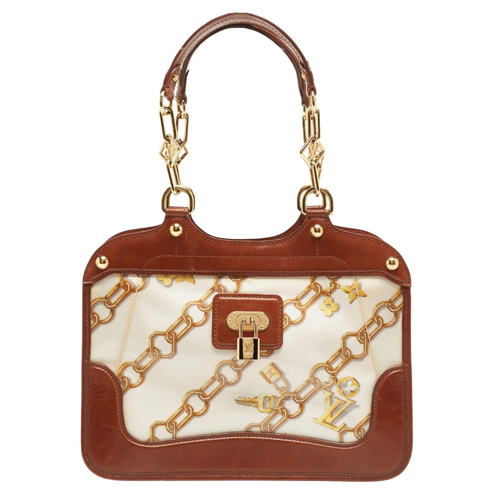 Louis Vuitton Brown/White Monogram Charms Leather and Vinyl Linda Bag For Sale