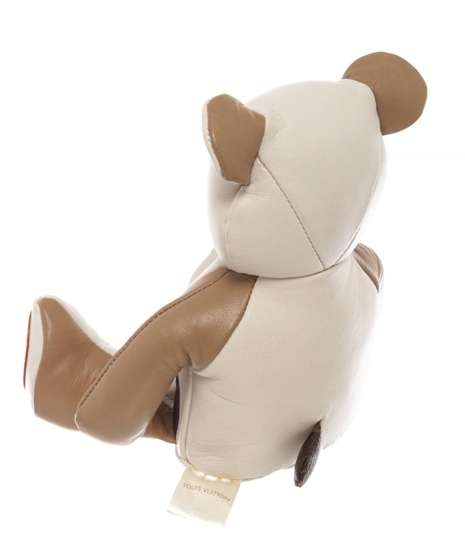 Louis Vuitton Brown White Stuffed Leather Dou Dou Teddy Bear at