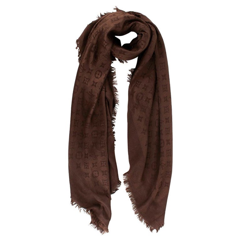 Louis Vuitton Brown Wool and Silk Monogram Shawl For Sale at 1stDibs