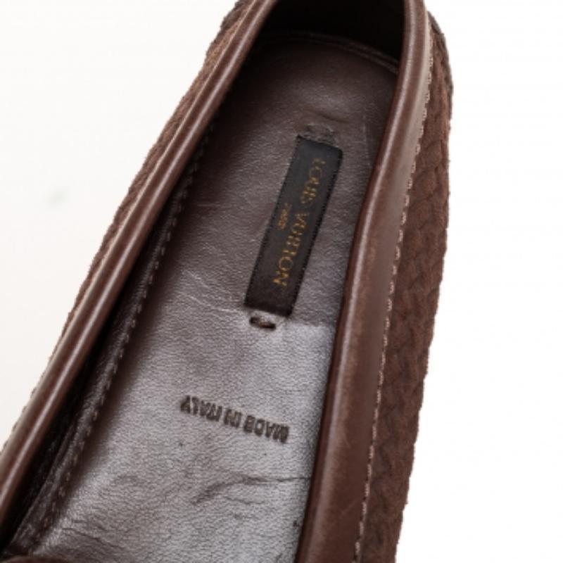 Louis Vuitton Brown Woven Suede and Leather Slip-On Oxford Loafers Size 35.5 In Good Condition For Sale In Dubai, Al Qouz 2