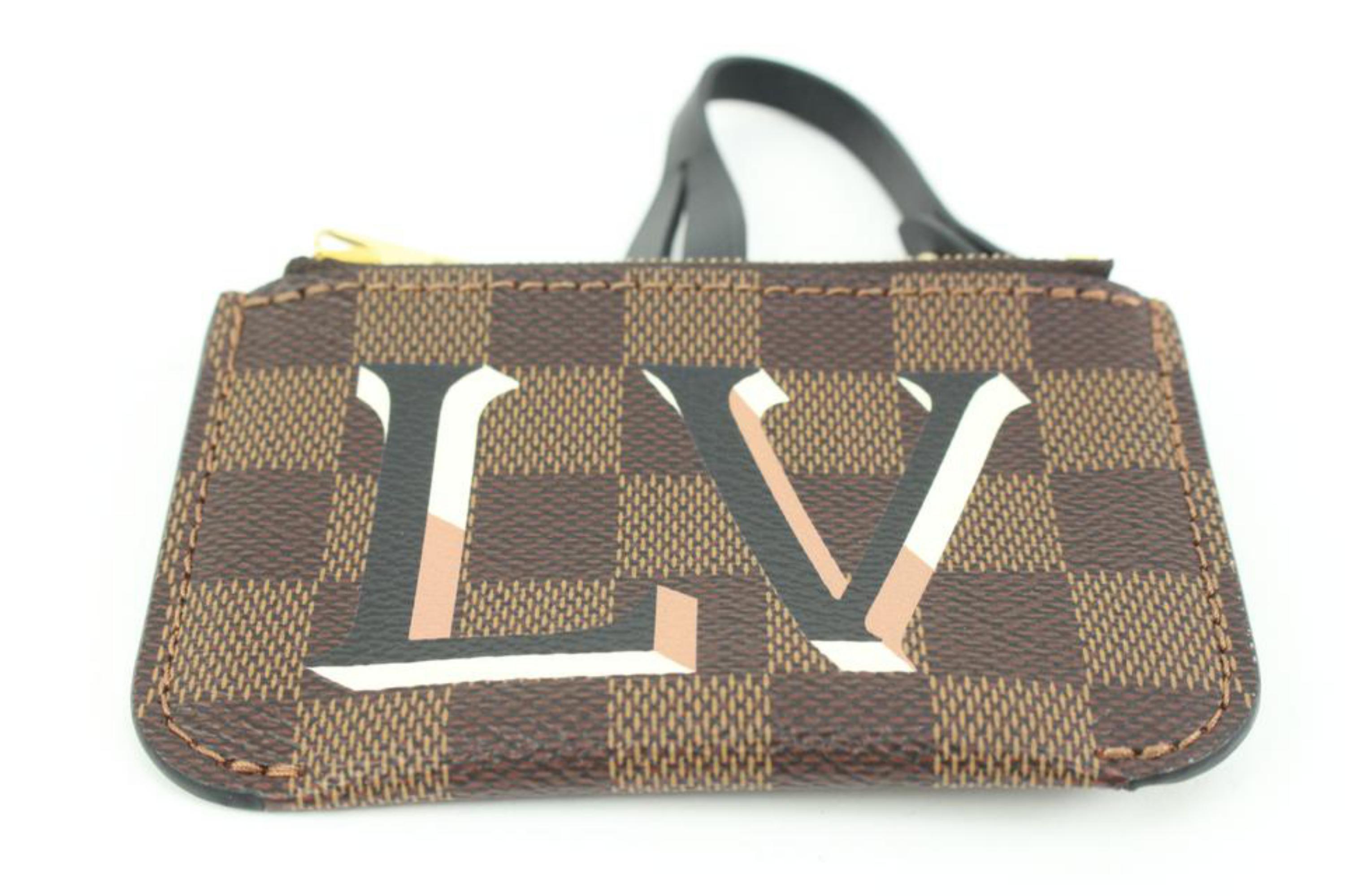 Louis Vuitton Brown x Pink Damier Ebene LV Logo Pochette 91lk412s For Sale 3