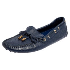 Louis Vuitton Brue Monogram Empreinte Leather Gloria Slip On Loafers Size 38.5