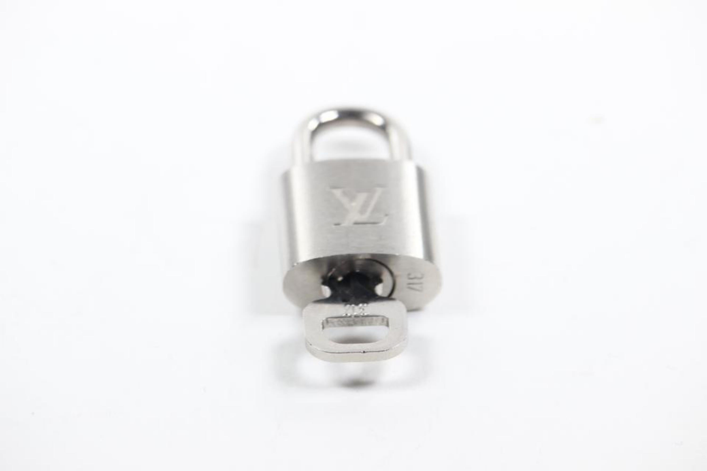 Louis Vuitton Brushed Silver Matte Padlock and Key Bag Charm Lock Set 7LZ1102 1