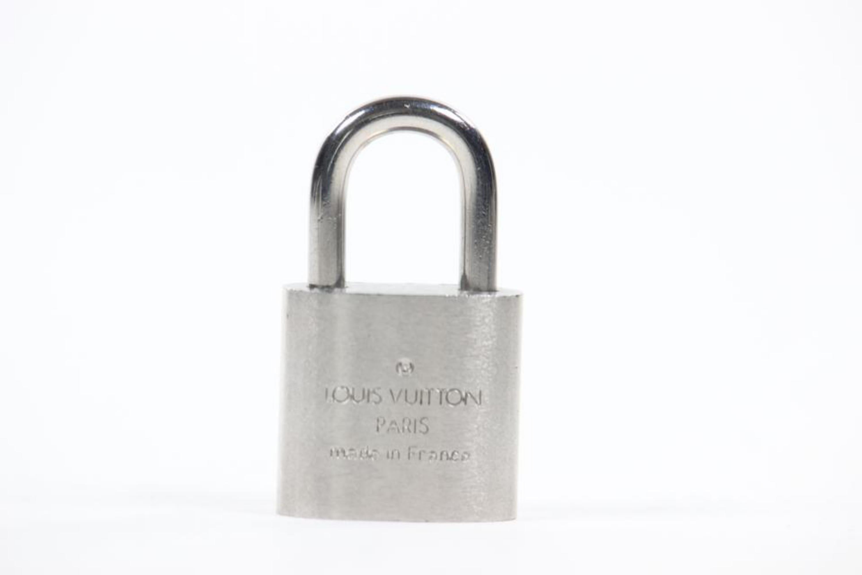 Louis Vuitton Brushed Silver Matte Padlock and Key Bag Charm Lock Set 7LZ1102 2