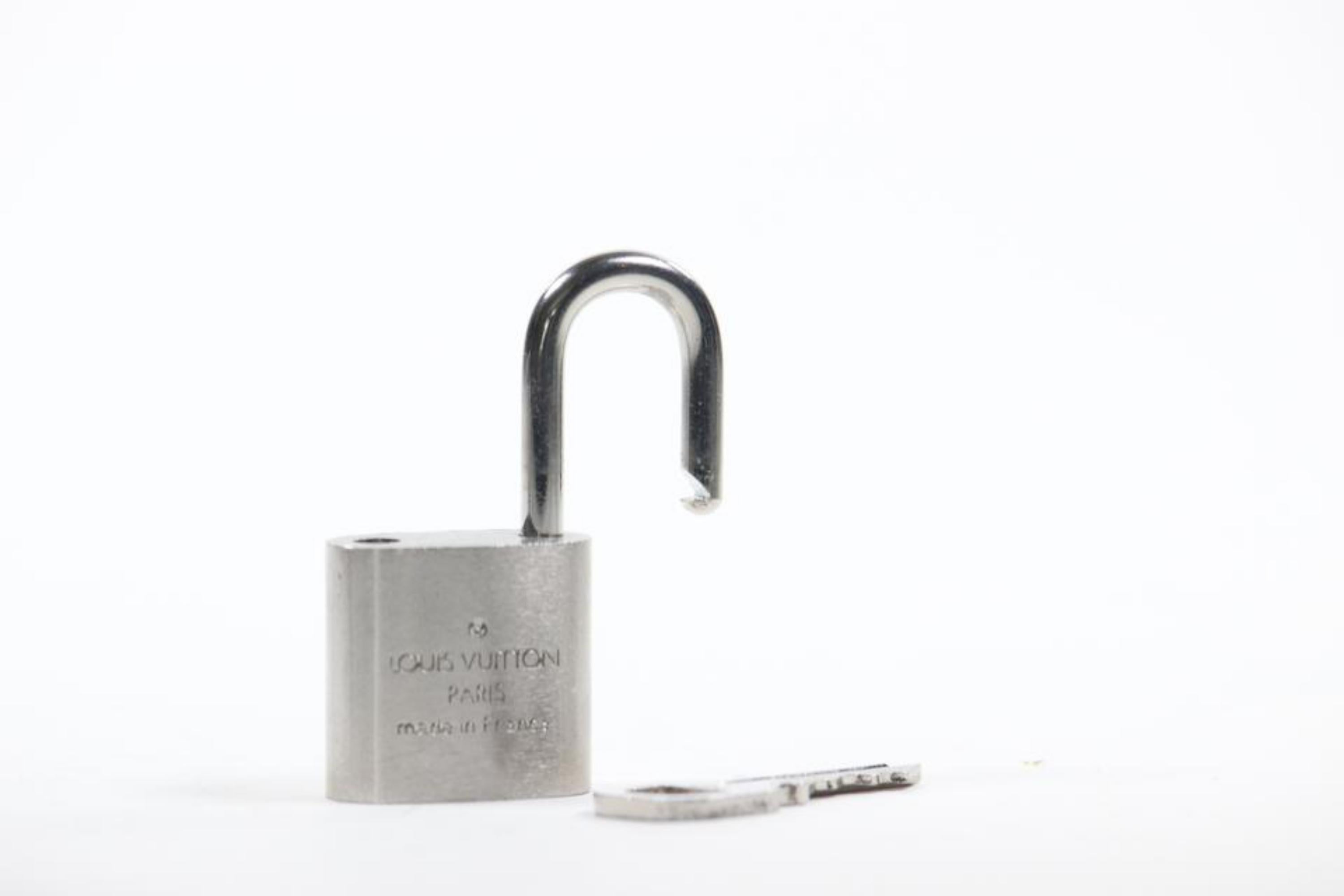 Louis Vuitton Brushed Silver Matte Padlock and Key Bag Charm Lock Set 7LZ1102 4