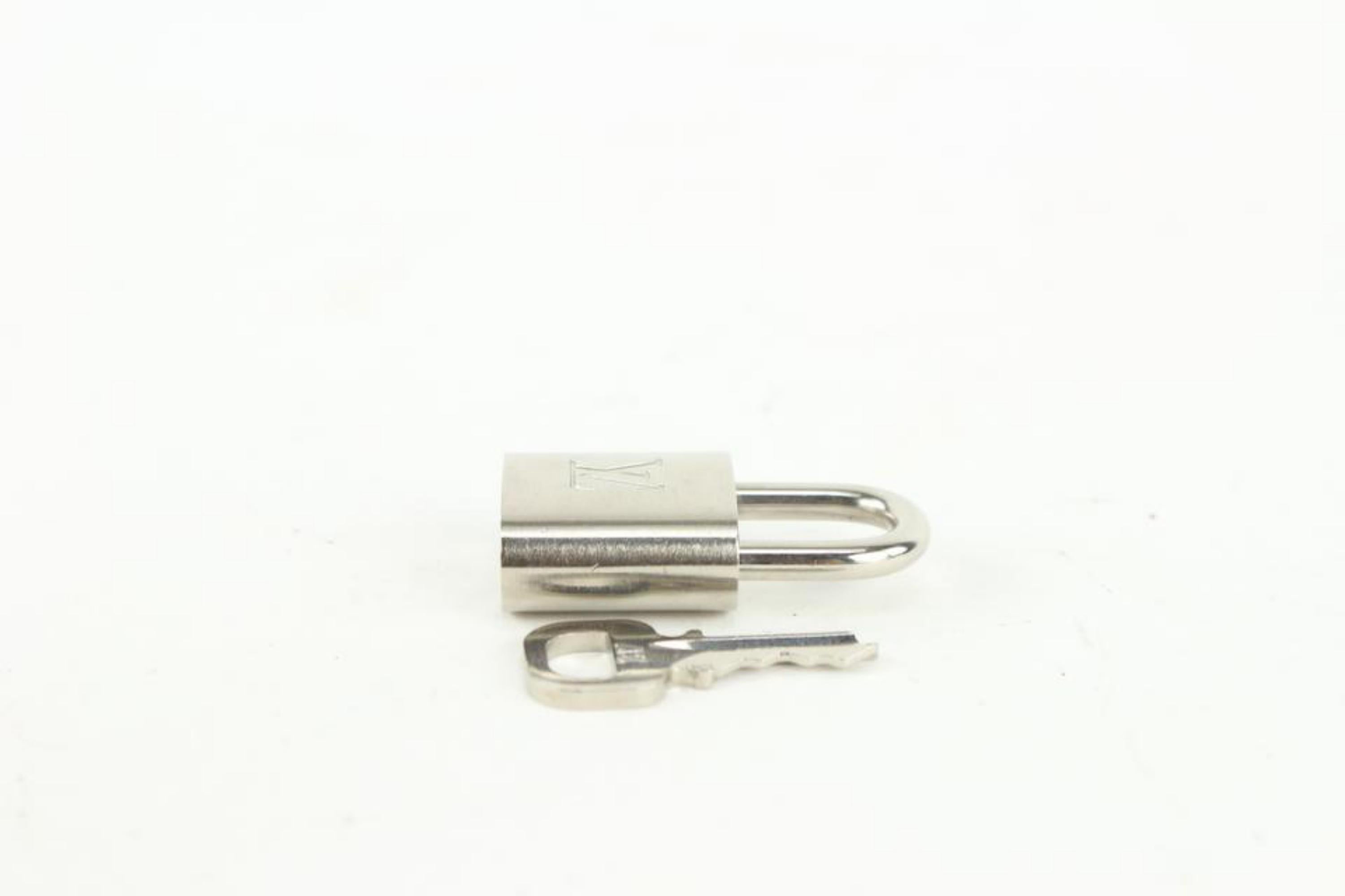 Beige Louis Vuitton Brushed Silver Matte Padlock and Key Set Cadena Lock Bag Charm 111