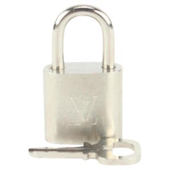 Louis Vuitton Brushed Silver Matte Padlock and Key Set Cadena Lock Bag Charm 111