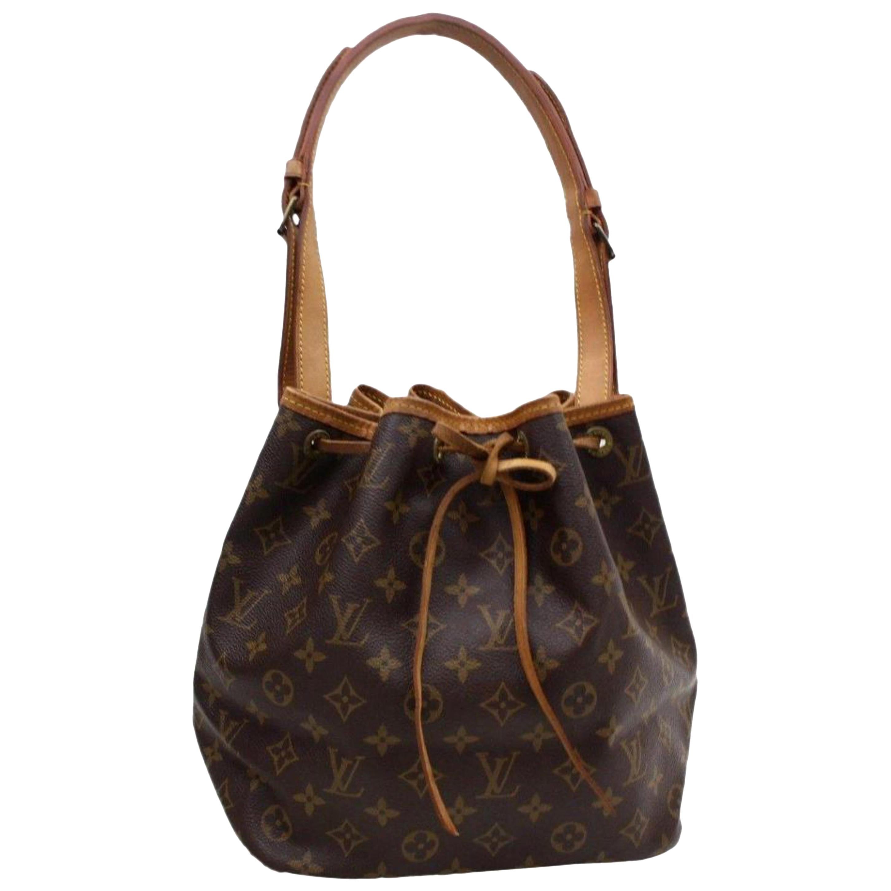Louis Vuitton Bucket Monogram Petit Noe Drawstring Hobo 869519 Brown Coated Canv For Sale
