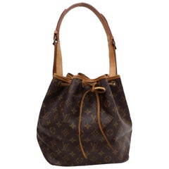 Louis Vuitton Bucket Monogram Petit Noe Drawstring Hobo 869519 Brown Coated Canv