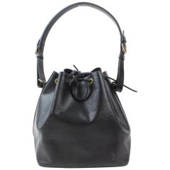 Vintage Louis Vuitton Bucket Petit Noe Drawstring Hobo 869982 Black Leather Shoulder Bag