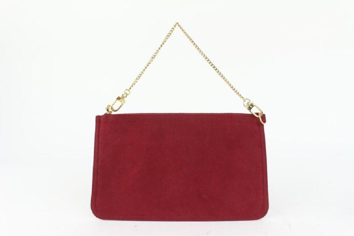 Louis Vuitton Burgundy Alcantara Suede Accessories Pouch Pochette Wristlet In Good Condition For Sale In Dix hills, NY