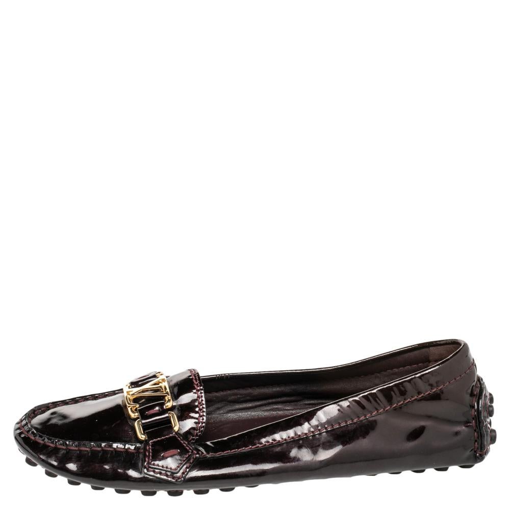 Black Louis Vuitton Burgundy Amarante Vernis Leather Oxford Loafers Size 38.5 For Sale