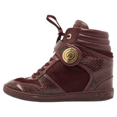 Louis Vuitton Burgundy Calf Hair and Python Leather High Top Sneakers Size 37.5